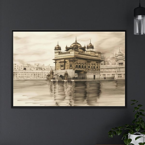 Framed Picture of Golden Temple Pencil Sketch  | Harmandir Sahib | Sikh Art | Wall Decor | Painting| Sikh Canvas | Sikh Wall Decor sikh art