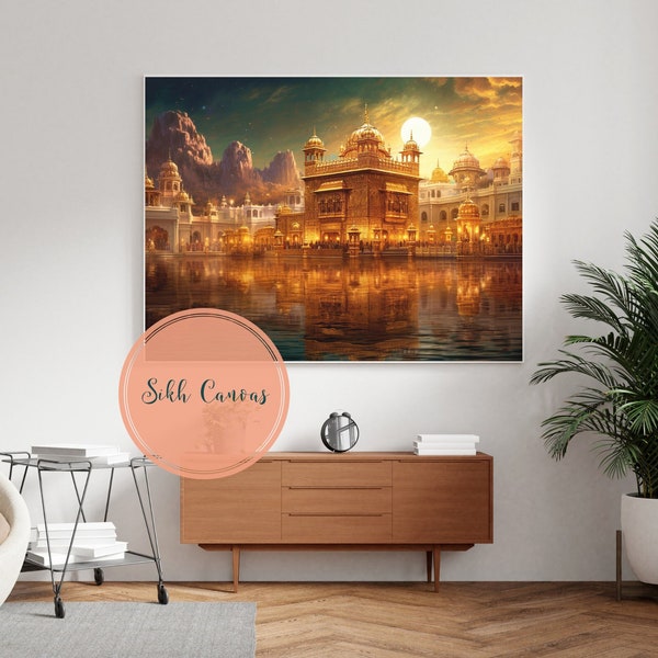 Golden Temple Sri Harmandir Sahib Black Framed Picture  Glittering shining fantasy art Sikh Wall art wall decor for sikh wall painting