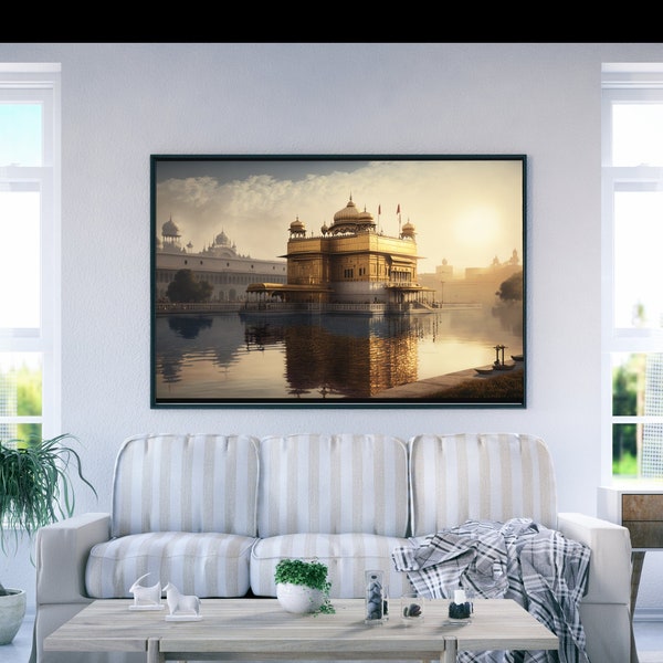 Shining Golden Temple Sri Harmandir Sahib Framed Canvas Fantasy Sikh Wall art sikh wall decor wall painting for Living room art painting