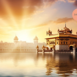 Arte digital sikh Templo dorado mañana Cielo dorado decoración de pared sikh fondo de pantalla sikh pintura mural sikh fondo de pantalla digital Harmandir Sahib
