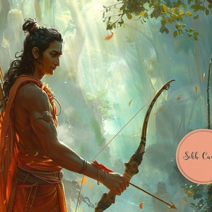 Hindu digital art Lord Rama Kangra paint style Jai Shri Ram Hindu deity art Ram Mandir Indian wall decor hinduism painting wallpaper