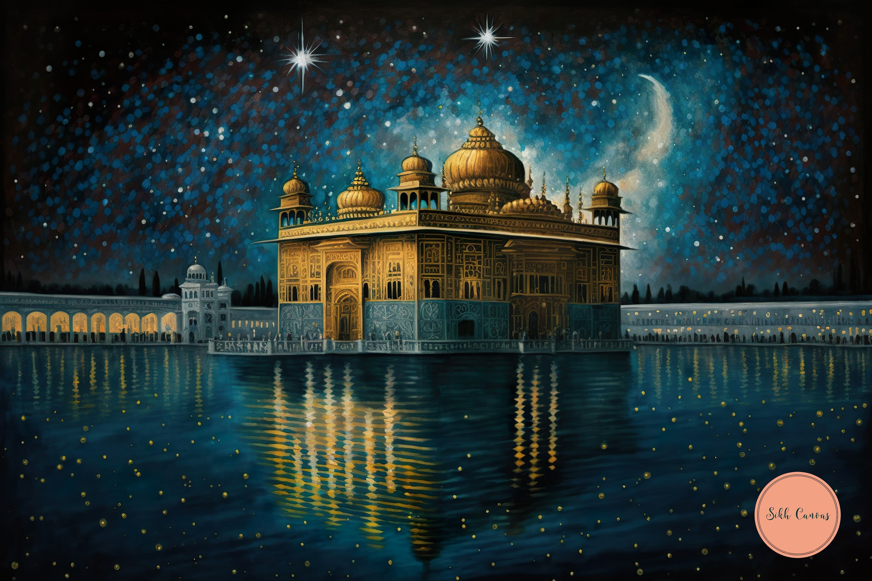 Golden Temple Oil Painting Wall Art Golden Temple Wall Decor Etsy