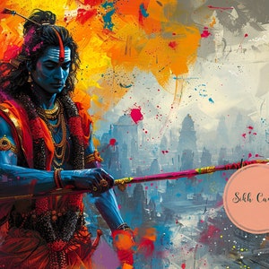 Hindu digital art Lord Rama acrylic paint style Jai Shri Ram Hindu deity art Ram Mandir Indian wall decor hinduism painting wallpaper