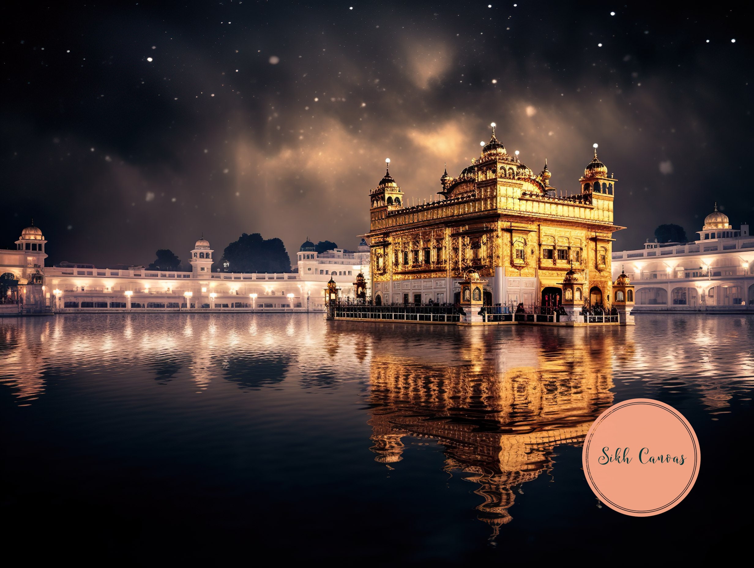 Golden Temple Portrait With Background of Stars and Galaxies in Night