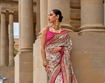 Contrasting Modern Traditional Indian Designer Silk Saree | Celebrity Saree | Bollywood Saree.