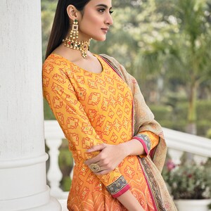 Shaded orange Bandhni Print Gown with Hand work Designer Latkan Kali and Duppatta gown on Dolla Silk Fabric bandhni gown designer gown image 2