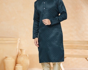 Dark Shade Jacquard Self Worked Mens kurta on Art Silk Pajama | Kurta for all Occasions