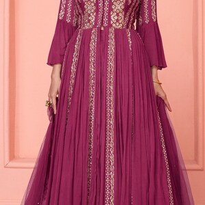 Exclusive dark pink gown on pure georgette with indian inspired touch with embroidery image 5