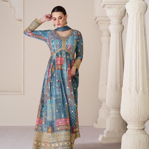 organza suit anarkali