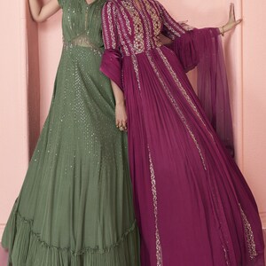 Exclusive green gown on pure georgette with indian inspired touch with embroidery image 6