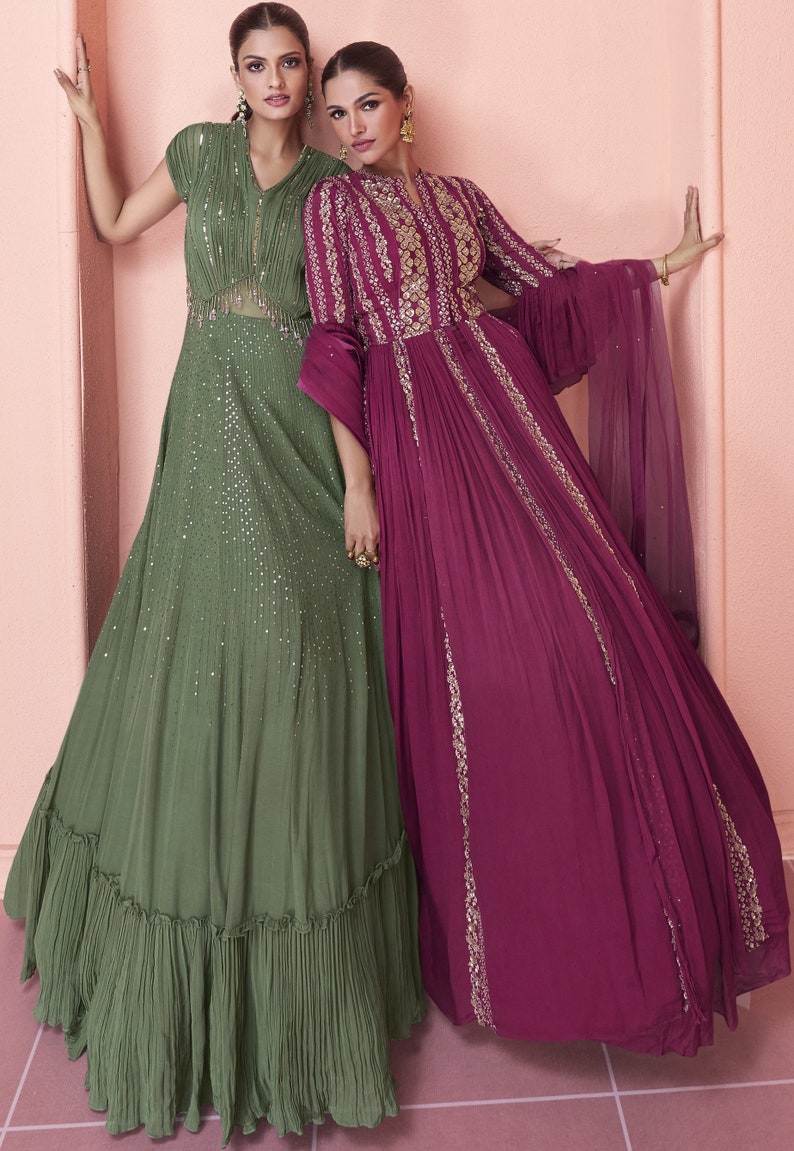 Exclusive dark pink gown on pure georgette with indian inspired touch with embroidery image 6