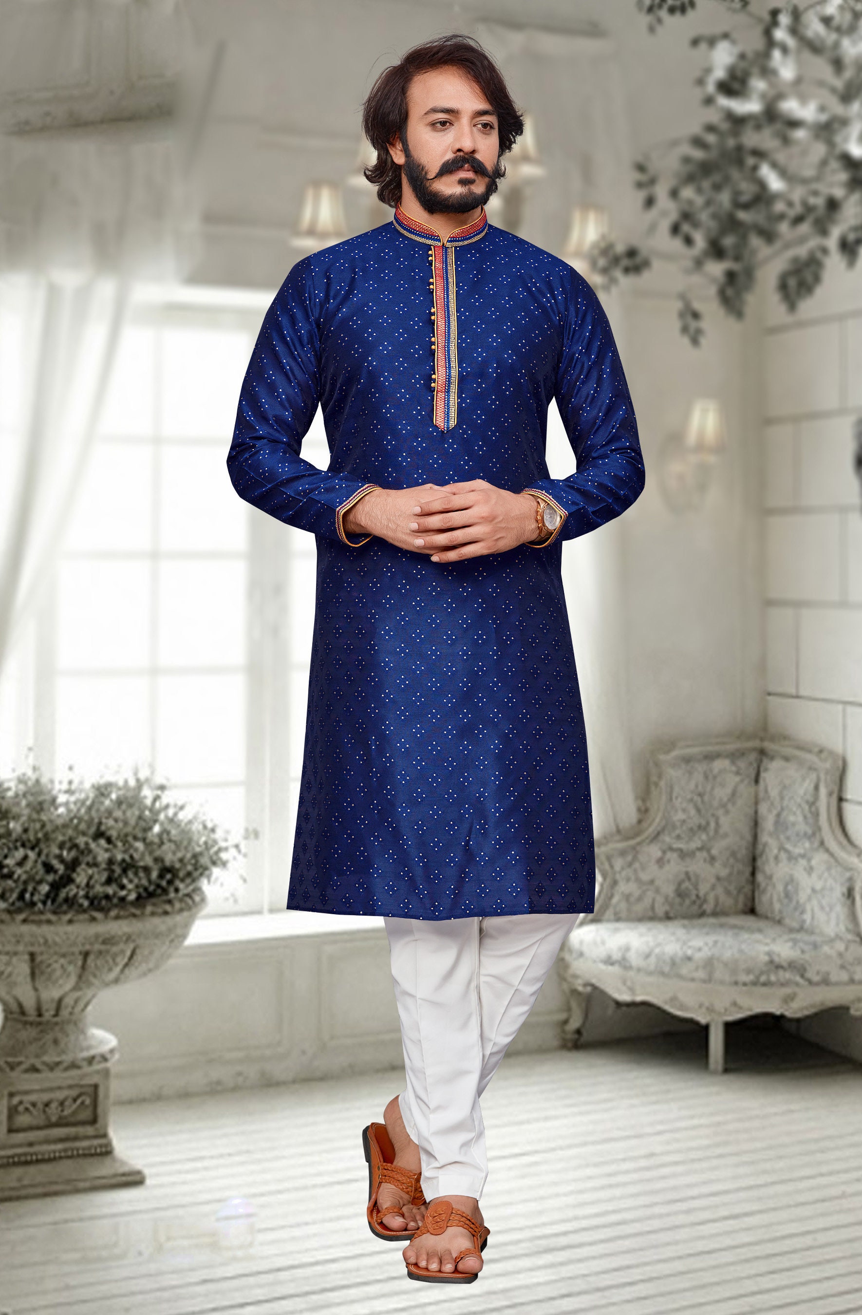 Buy online Royalblue Polyester Blend Kurta Pyjama Set from Clothing for Men  by Hangup for ₹899 at 70% off