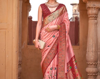 Contrasting Pink Designer Weaved Paithani Saree