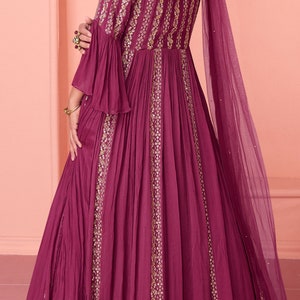 Exclusive dark pink gown on pure georgette with indian inspired touch with embroidery image 4