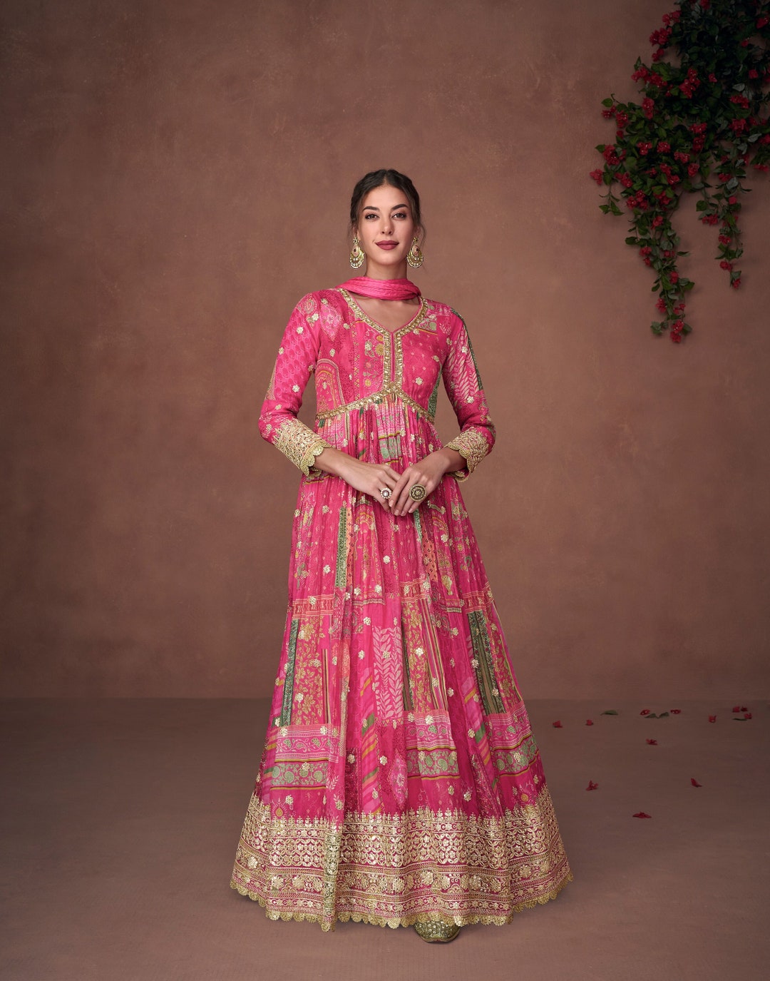 Designer Dark Pink Anarkali Dress With Embroidery Bollywood Dress — free download