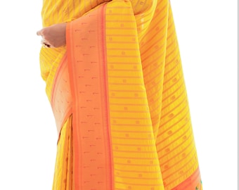 Yellow Floral Inspired Contrasting Soft Paithani Silk Saree | Designer Weaved Paithani Saree