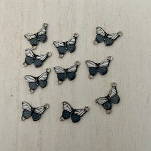 10 Grey Gray Butterfly Connector Charms - Butterfly Pendants for Jewelry Making - Butterfly Charms for Jewelry Making - Enamel Butterflies