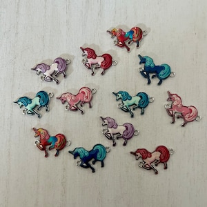 12 Pink Purple Colorful Unicorn Charms - Unicorn Connectors - Unicorn Charms - Enamel Unicorn