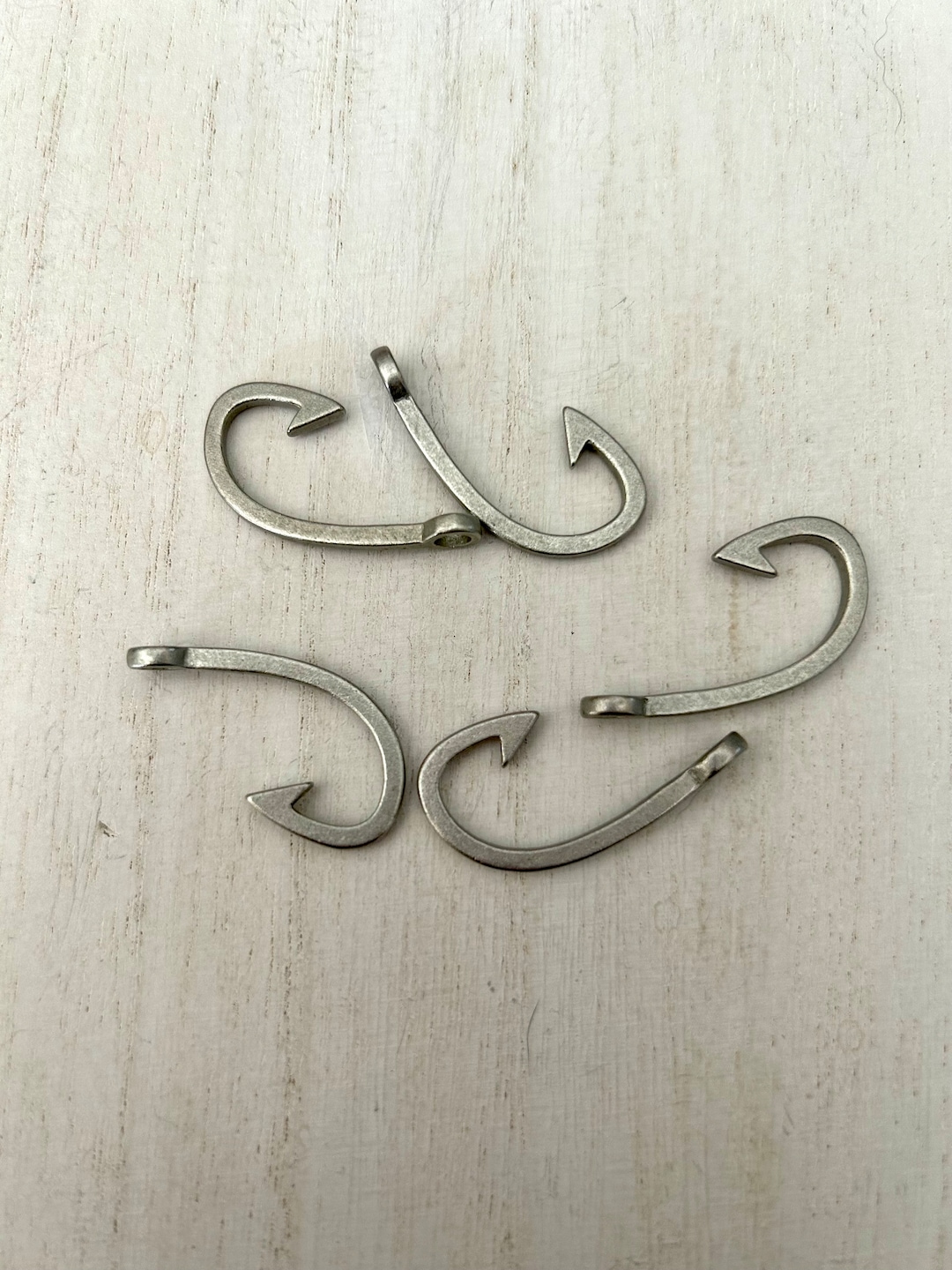 5 Silver Fishing Hook Charms Fishing Hook Pendants for Jewelry Making