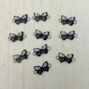 10 Grey Gray Butterfly Connector Charms - Butterfly Pendants for Jewelry Making - Butterfly Charms for Jewelry Making - Enamel Butterflies