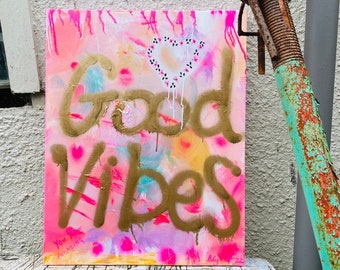 Crystal Art original Painting, The Good Vibes series, Full of High Energy, Positivity, and Goodness, Created with crystals, oil, and acrylic