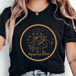 Acuario Mamá Signo Estelar Astrología Celestial Zodiac carta camiseta Camisa Gráfica Boho Astronomía camiseta Oversize Espiritual Crescent Moon fase top