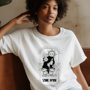 The Sun Tarot Woman butterfly Tshirt Graphic Tee Mystic Astrology gift for Mom Boss Mystical Mother Angel Mystical Tarot Green witch tee