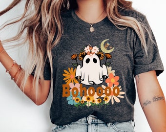 Halloween Bohemian Flower Ghost Tshirt, Gift for Halloween festivals, fun, Celebrations, Flower power Cute boho bride tee with sunflowers