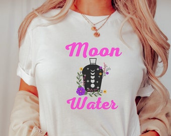 Moon water with crystals and flowers Short Sleeve Tee Zen Vibes, Inspo Tshirt, Motivational tee, Bella & Canva 3001, High vibration, Hippie