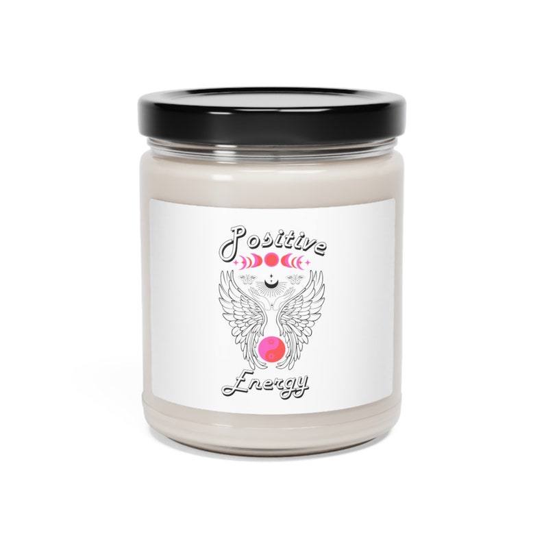 Positive Energy Candle Scented Soy Candle 9oz Angel wings Yin Yang for chakra balance and high frequencies Rid negative energy New home gift image 3