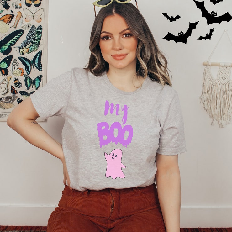 My Boo Halloween Tshirt Graphic Tee Festival Fun Gift All Occasions And Celebrations, Bella &Amp; Canvas 3001, High Vibration, Ghost Tee