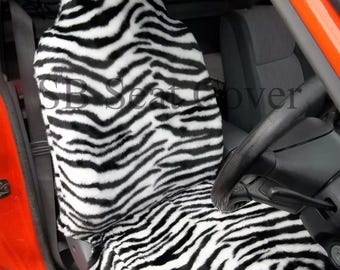 Zebra Faux Fur Car Seat Covers, Full Set, Universal Fit