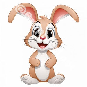 5 Happy Cartoon Rabbits PNG Pack – Easter Rabbit Fun Digital Art/Clipart for Personal and Commercial Use - Transparent Background