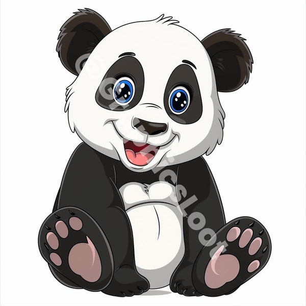 5 Happy Cartoon Pandas PNG Pack – Fun Digital Art/Clipart for Personal and Commercial Use - Transparent Background