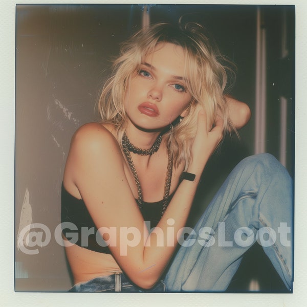 90s Grunge-Inspired Blonde - Vintage Style Digital Polaroid Photo Art for Download, Retro Aesthetic Wall Decor, Nostalgic Home Artwork