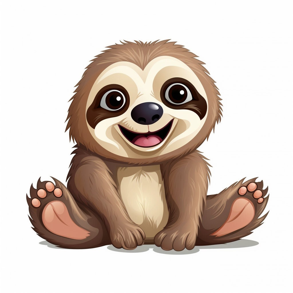 5 Happy Cartoon Sloths PNG Pack – Fun Digital Art/Clipart for Personal and Commercial Use - Transparent Background