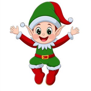 6 Happy Cartoon Santa Elves Christmas PNG Pack – Fun Digital Art/Clipart for Personal and Commercial Use - Transparent Background
