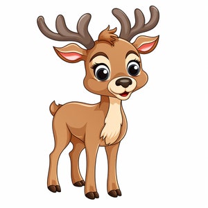 5 Happy Cute Cartoon Reindeer Christmas PNG Pack – Fun Digital Art/Clipart for Personal and Commercial Use - Transparent Background
