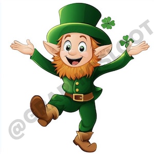 5 folletti dei cartoni animati che celebrano il giorno di San Patrizio PNG Pack - Celebrazione delle festività irlandesi - Arte digitale divertente/Clipart - Sfondo trasparente