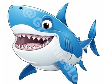 5 Happy Cartoon Sharks PNG Pack – Fun Digital Art/Clipart for Personal and Commercial Use - Transparent Background - Animal Clipart - Ocean