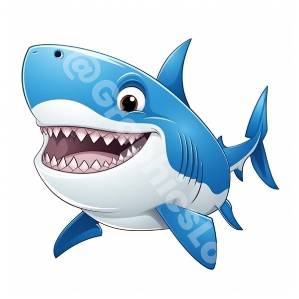 5 Happy Cartoon Sharks PNG Pack – Fun Digital Art/Clipart for Personal and Commercial Use - Transparent Background - Animal Clipart - Ocean