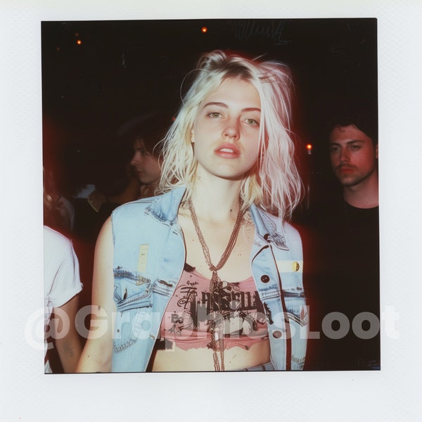 90s Grunge-Inspired Blonde at Gig - Vintage Style Digital Polaroid Photo Art for Download, Retro Aesthetic Wall Decor, Nostalgic Home Art