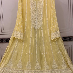 SHARVASHLOOMS PRSENTING Sunshine Pure Mal Cotton Semi stitched  Chikankari Anarkali  Hand Embroidered Elegance with katdana work Highlights"