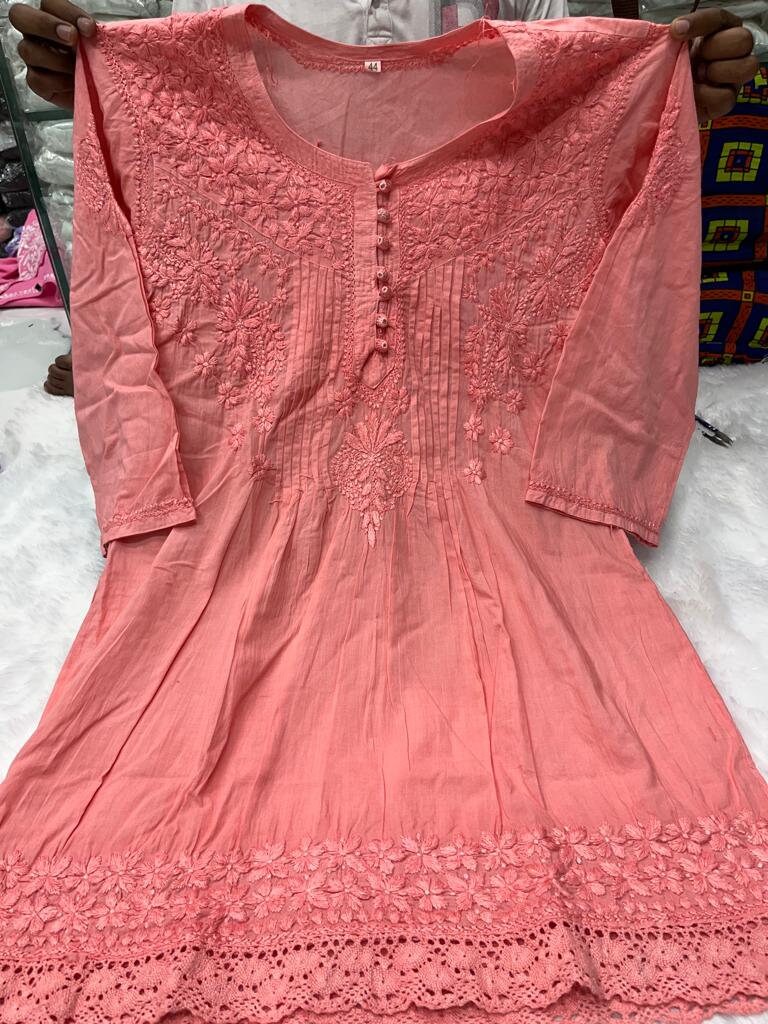 Chikankari Boat Neck Top - Light Brown