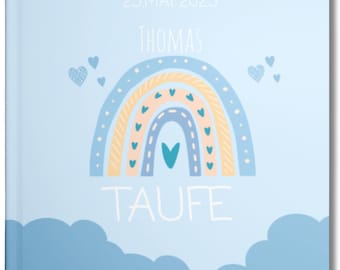 Taufe Gästebuch personalisiert – Geschenk zur Taufe  Junge Erinnerungsbuch & Fotoalbum zur Tauffeier | Taufgeschenk Baby
