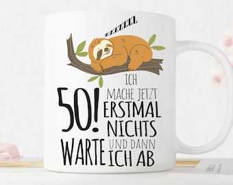 50º aniversário copo preguiça cinquenta presente mulher e homem presente de aniversário 50 anos