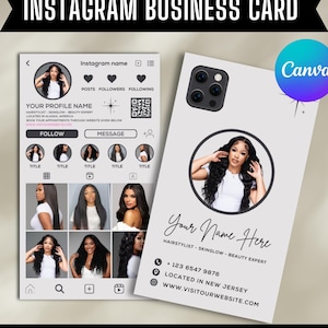 Cartes de visite Instagram pour coiffeur, Cartes de visite à faire soi-même, Modèles de toile modifiables, Cartes de visite préfabriquées pour salon de beauté, Entreprise Instagram