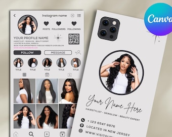Hair Stylist Instagram Business Cards, DIY Business Cards, Editable Canva Templates, Premade Beauty Salon Business Cards, Instagram Business