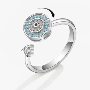 Evil Eye Fidget Ring, Anxiety Adjustable Fidget Ring, Spinning Anxiety Ring, Rotating Ring for Her, Anti Stress Rings, Gift for Her, Ring