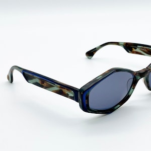 Traction Productions SUKHOI, Vintage Designer Sunglasses, New Old Stock, 2000s, Brown, Blue Transparent, Exceptional Design